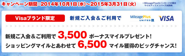 Visaブランド限定　新規ご入会＆ご利用でボーナスマイルプレゼント！